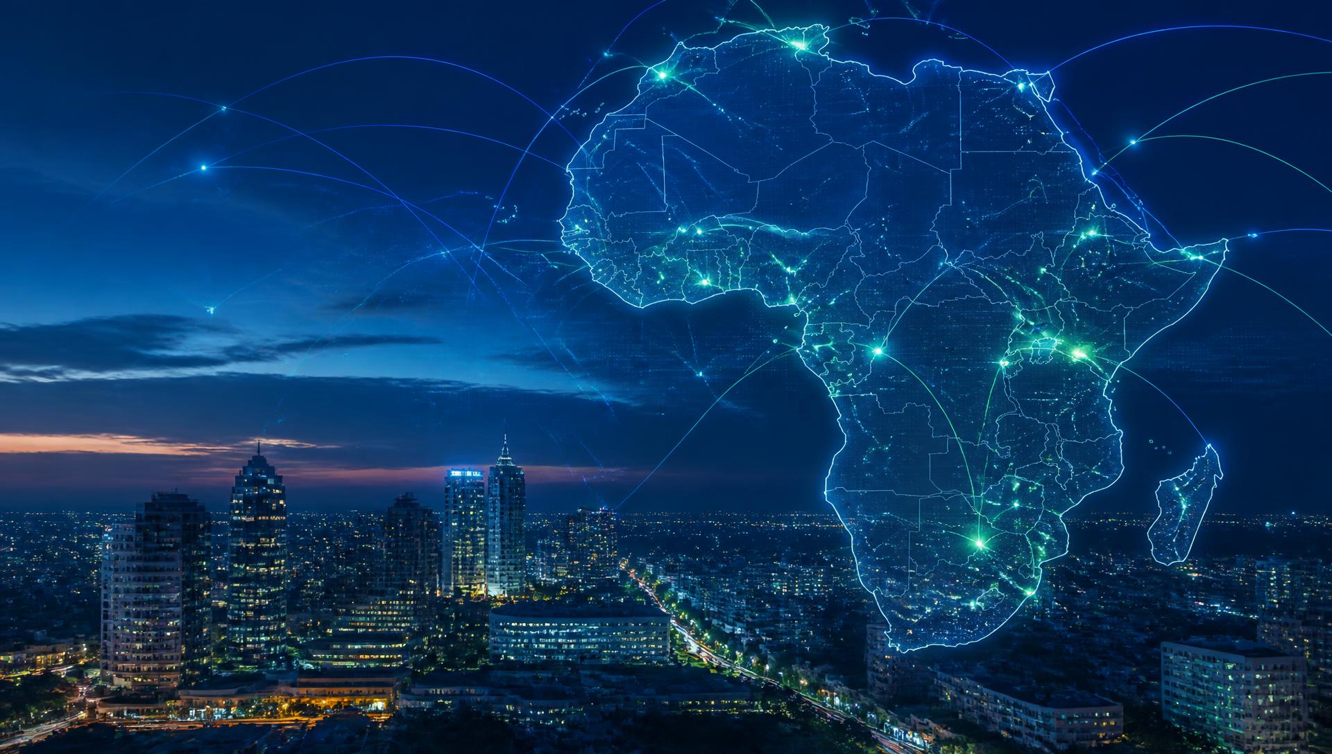 Ville africaine moderne connectée par des réseaux numériques
